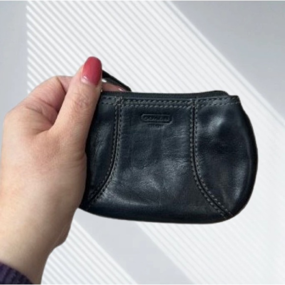 Coach Black Leather Coin Purse Key Pouch Zip Mini Wallet - Picture 5 of 6